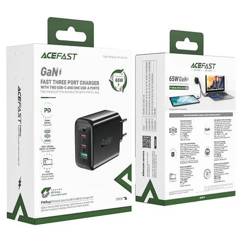 Acefast A41 PD65W GaN (2*USB-C+USB-A) charger